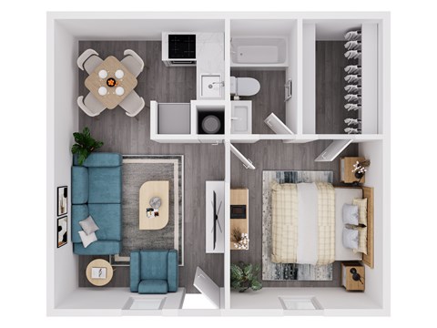 Floor plan for 1 bed, 1 bath, 500 sqft